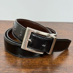 Men’s  Belt reversible black brown leather size 34 silver